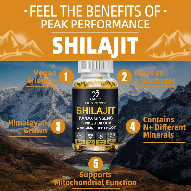 Shilajit 7100 MG Maximum Potency Organic Capsules with Fulvic Acid & Trace Minerals for Enhanced Energy and Immune Support