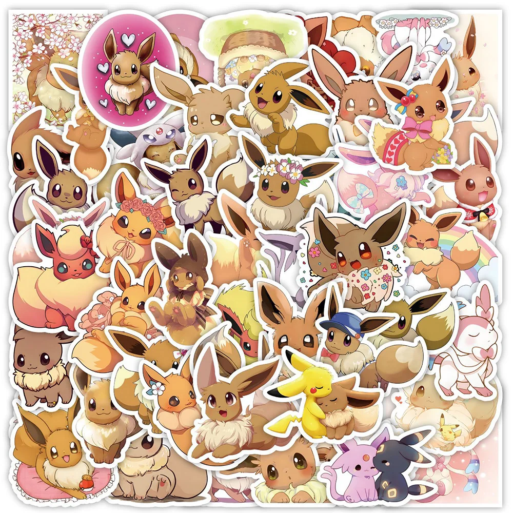 10/30/50pcs Kawaii Pokemon Eevee Stickers Anime Vaporeon Flareon Espeon Cartoon Decals DIY Laptop Suitcase Cute Sticker Toy Gift