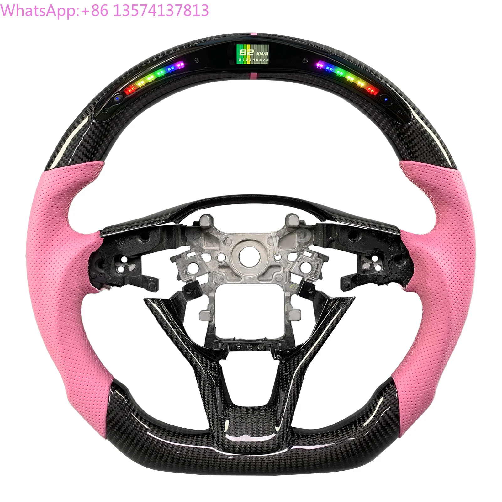 

Customized 100% Real Carbon Fiber Pink Leather Steering Wheel for Honda Accord 10th Generation 2018-2022 Support LED Rpm Display