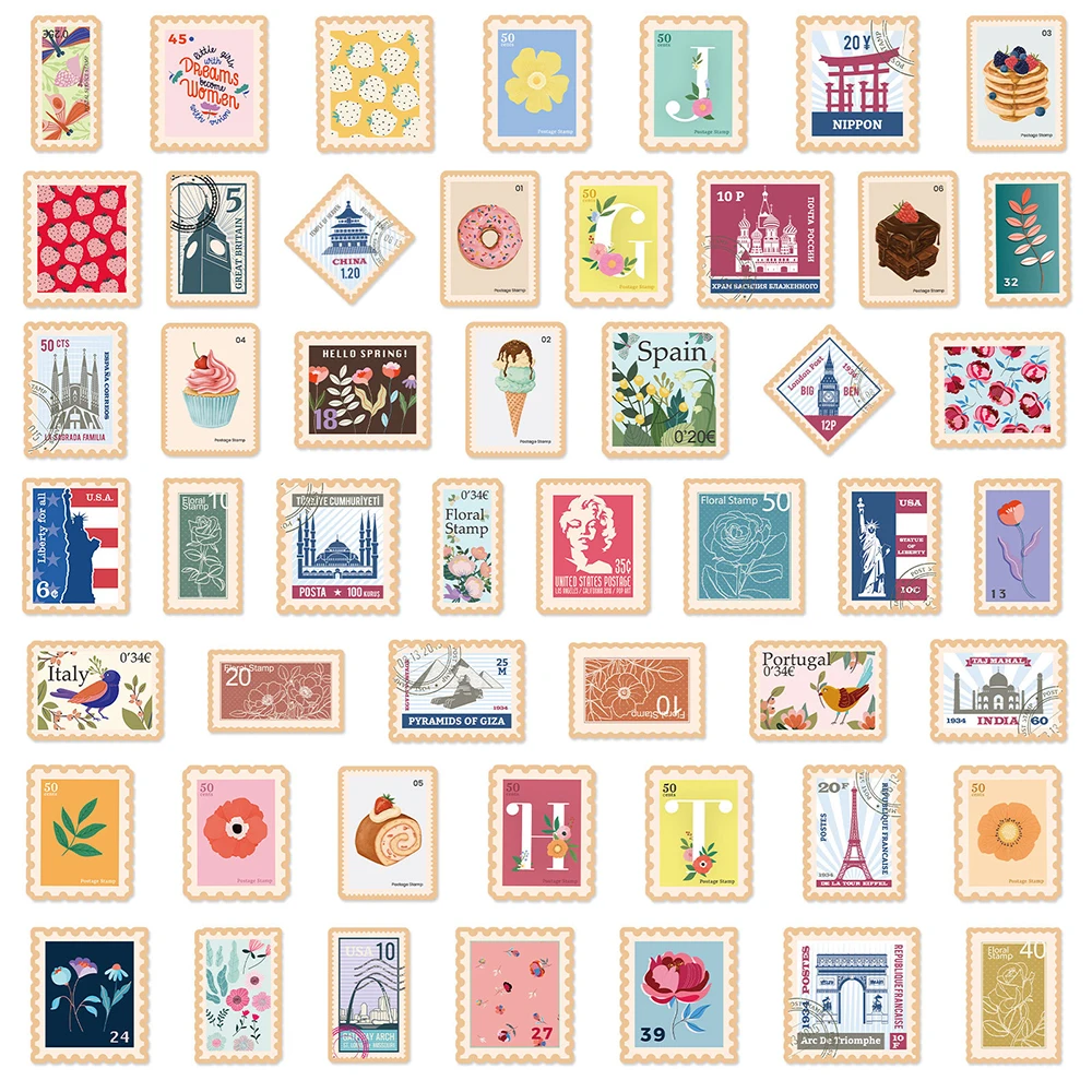 10/30/50Pcs Leuke Retro Stempel Stickers Bloem Envelop Seal Sticker Diy Scrapbook Telefoon Briefpapier Laptop Koffer fiets Kinderen Speelgoed