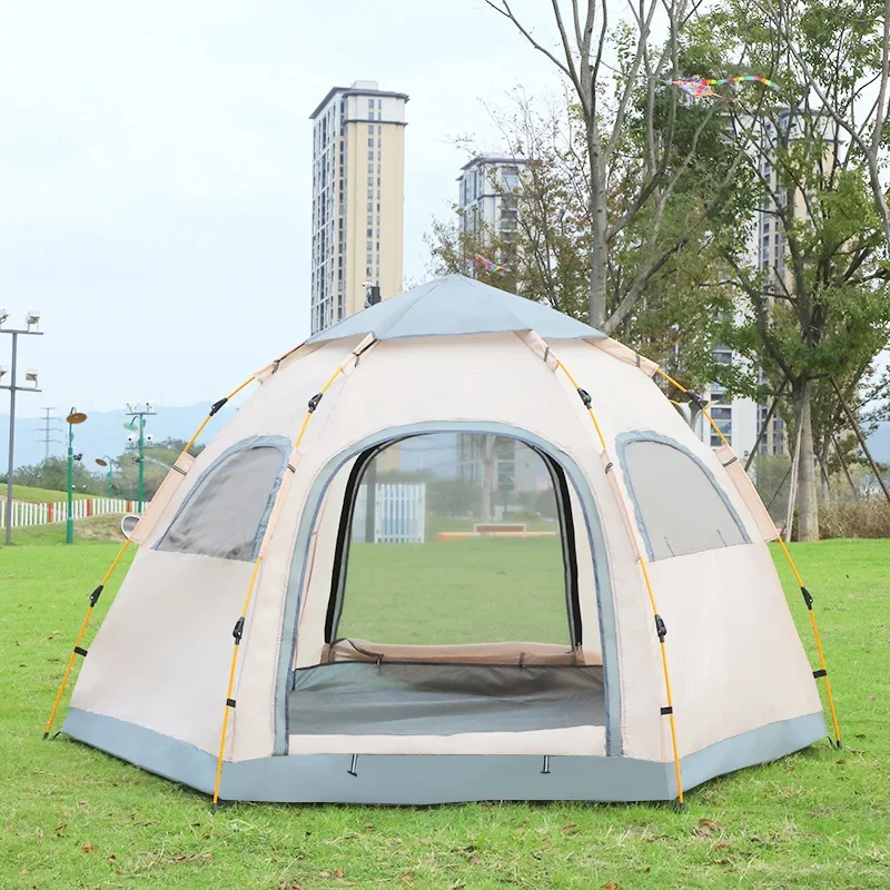 Tienda de campaña para 6 personas al aire libre, plegable, totalmente automática, velocidad abierta, protector solar a prueba de lluvia, equipo portátil para acampar en la naturaleza