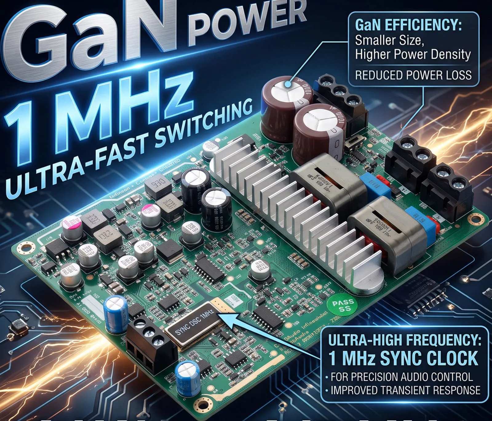 Class D Amplifier - อินฟิเนออน UG105730 แผงวงจรขยายเสียงคลาสดีแบบสองช่องสัญญาณ ใช้เทคโนโลยีแกลเลียมไนไตรด์ (GaN)