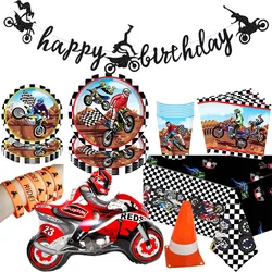 Dirt Bike Decor For Boy Motorcycle Birthday Disposable Tableware Banner Balloon Cake Decor Motorbike Race Birthday Party Supplie