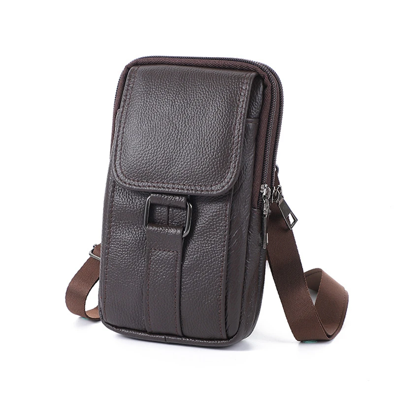 Riñonera de cuero para hombre, bolso de hombro cruzado pequeño de viaje Vintage, bolsillo multifuncional, cinturón para teléfono móvil