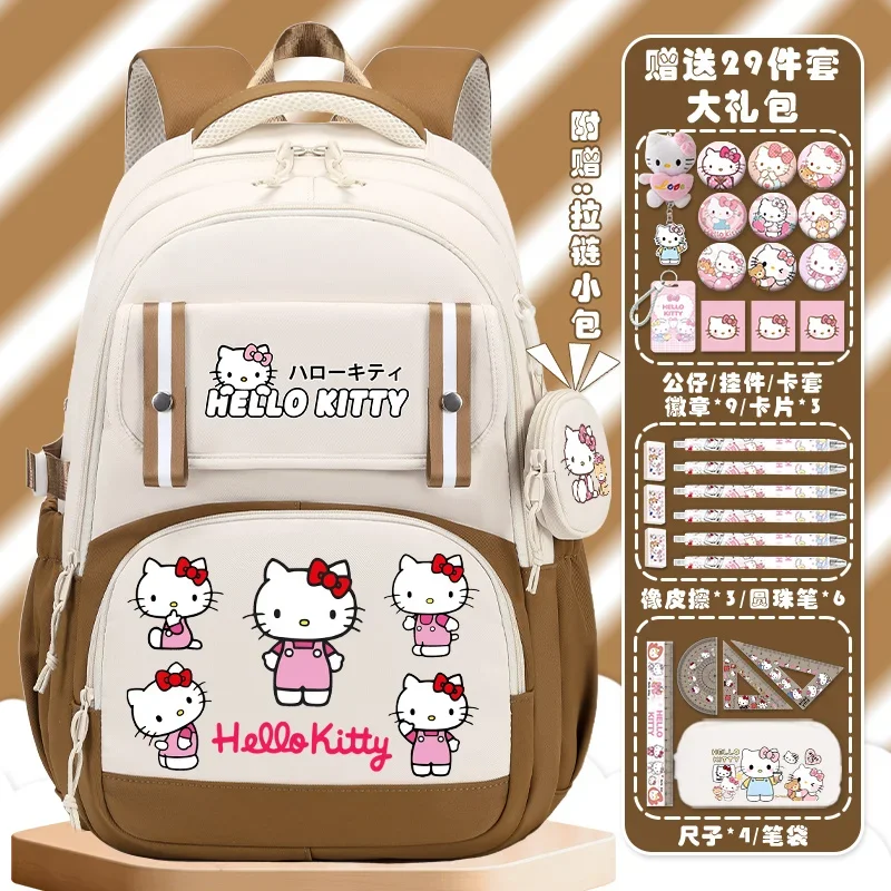 Sanrio Hello Kitty Student Schoolbag, Campus de grande capacidade, infantil leve ombro Pad mochila, novo