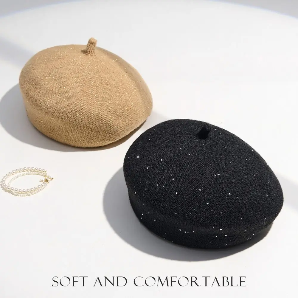 

Fashion Sequined Beret Hat Windproof Elegant Keep Warm Hat Painter Hat Women