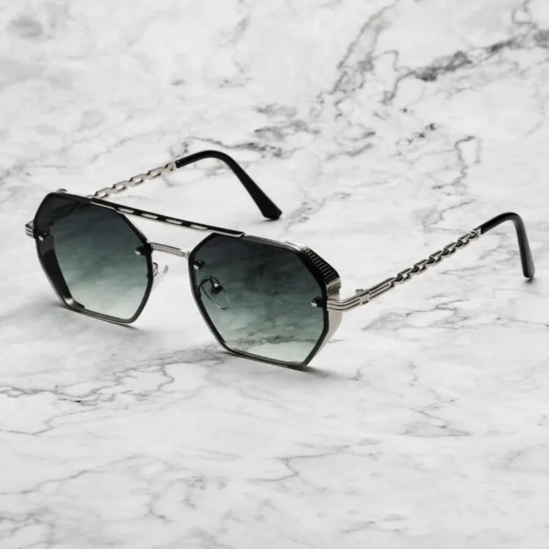 New  Double-barrel Multi-faceted Metal Sunglasses for Women, Chain Fashion Sunglasses for Men, Framelss and unique(DS-8219)