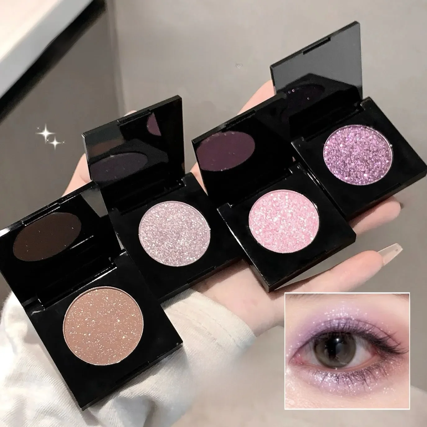 Kakashow Black Square Single Eyeshadow Pan Matte Shimmer Glitter Pigmented Blendable Portable Eye Makeup Multiple Shades