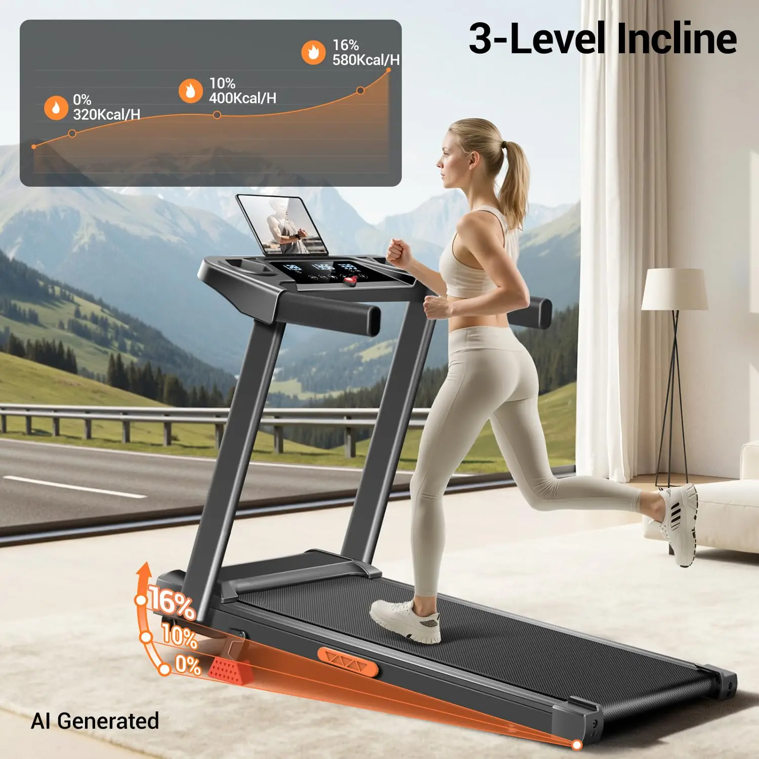 16% Incline Foldable Treadmill, 3-in-1 Walking Pad, Triple-Screen LED, 3.0HP Motor, 300 LBS, Home Office Gym, Customized