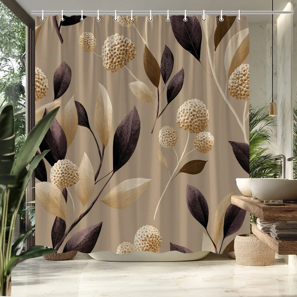 

2D плоская шторка для душа с бежевым цветочным узором, 1 шт., из полиэстеровой ткани, для декора ванной комнаты, разделительная шторка для ванны, 70 дюймов