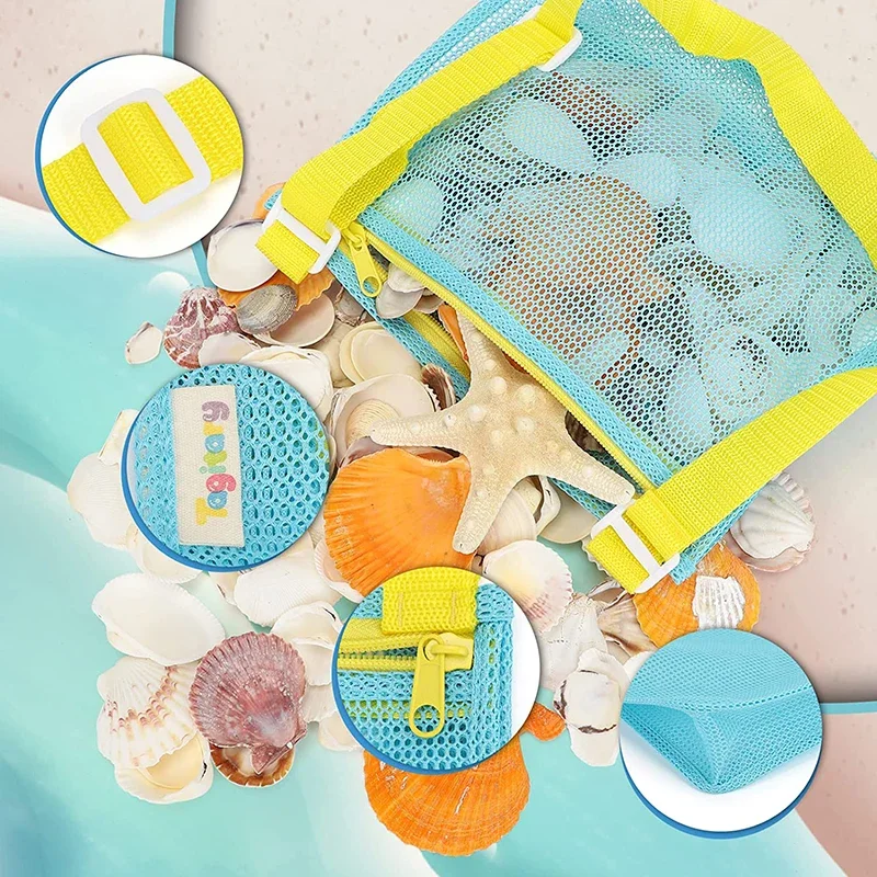 Beach Toy Mesh Bag Kids Shell Storage Bag Beach Toy Seashell Bag Mesh Pool Bags Sand Toys Swimming Accessories for Boy and Girls