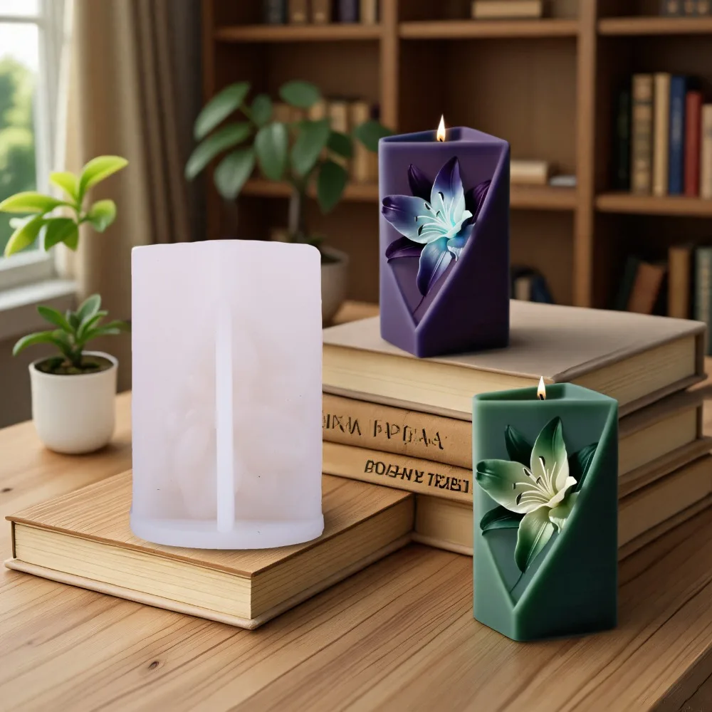 Lily Tulip Candle Mold – Geometry Relief Silicone for Pillar Candle, Resin, Plaster, Gypsum, DIY Aromatherapy Decor