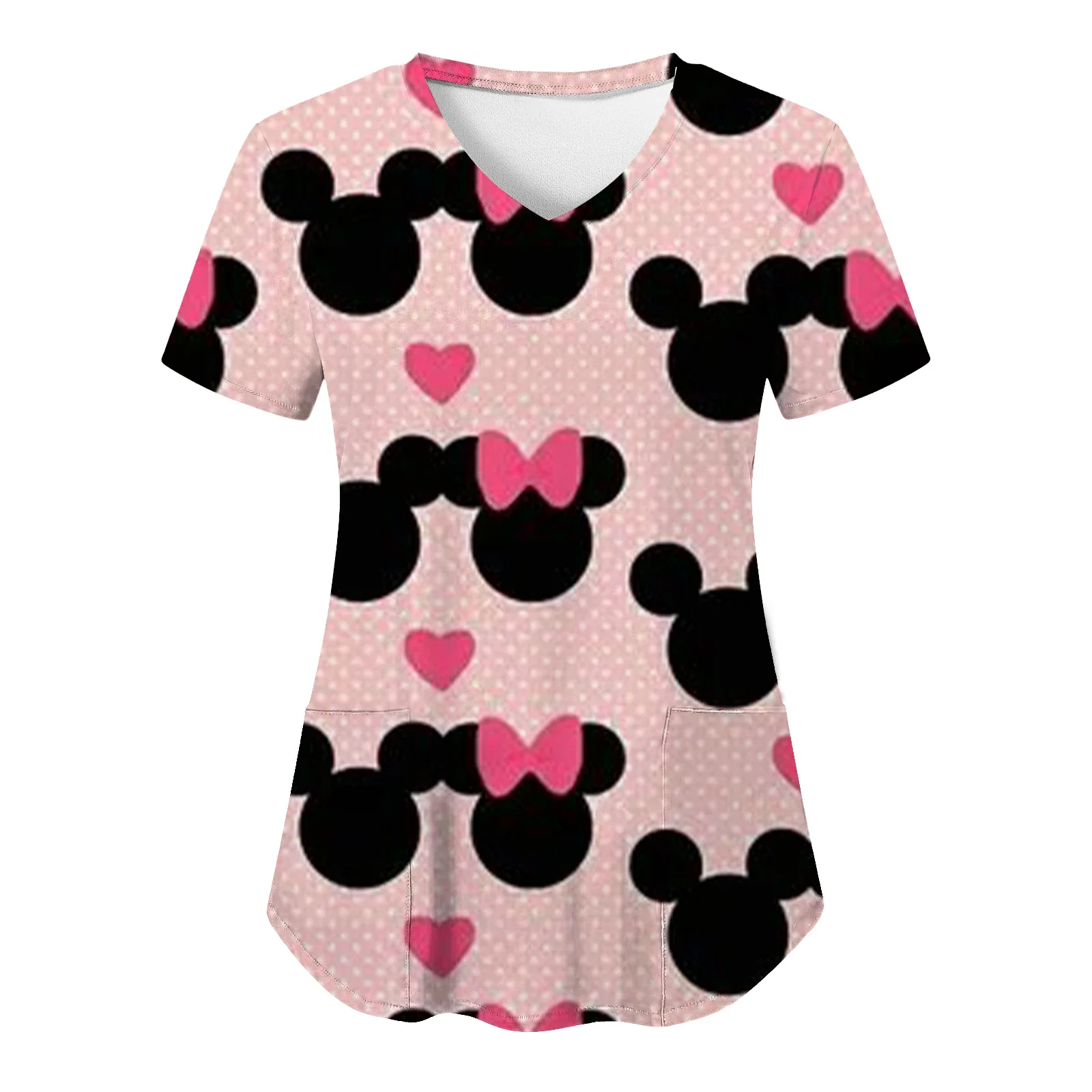 Camisetas con cuello en V de Minnie Mouse para mujer, uniforme de enfermera, ropa de Mickey, camisetas de Disney con bolsillo para Hospital, verano 2023