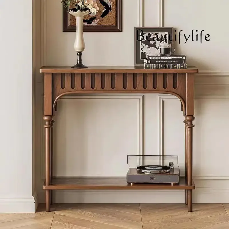 

A French Retro Solid Wood Porch Table, Antique Style Living Room, Wall Partition Cabinet, Narrow Decorative Cabinet