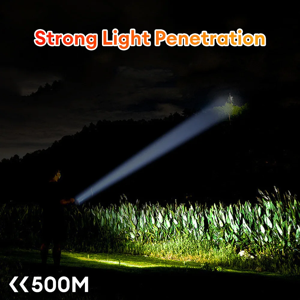 New High Power LED Flashlight Waterproof Fishing Lantern Torch USB Rechargeable Powerful Spotlight Searchlight Camping Lamp