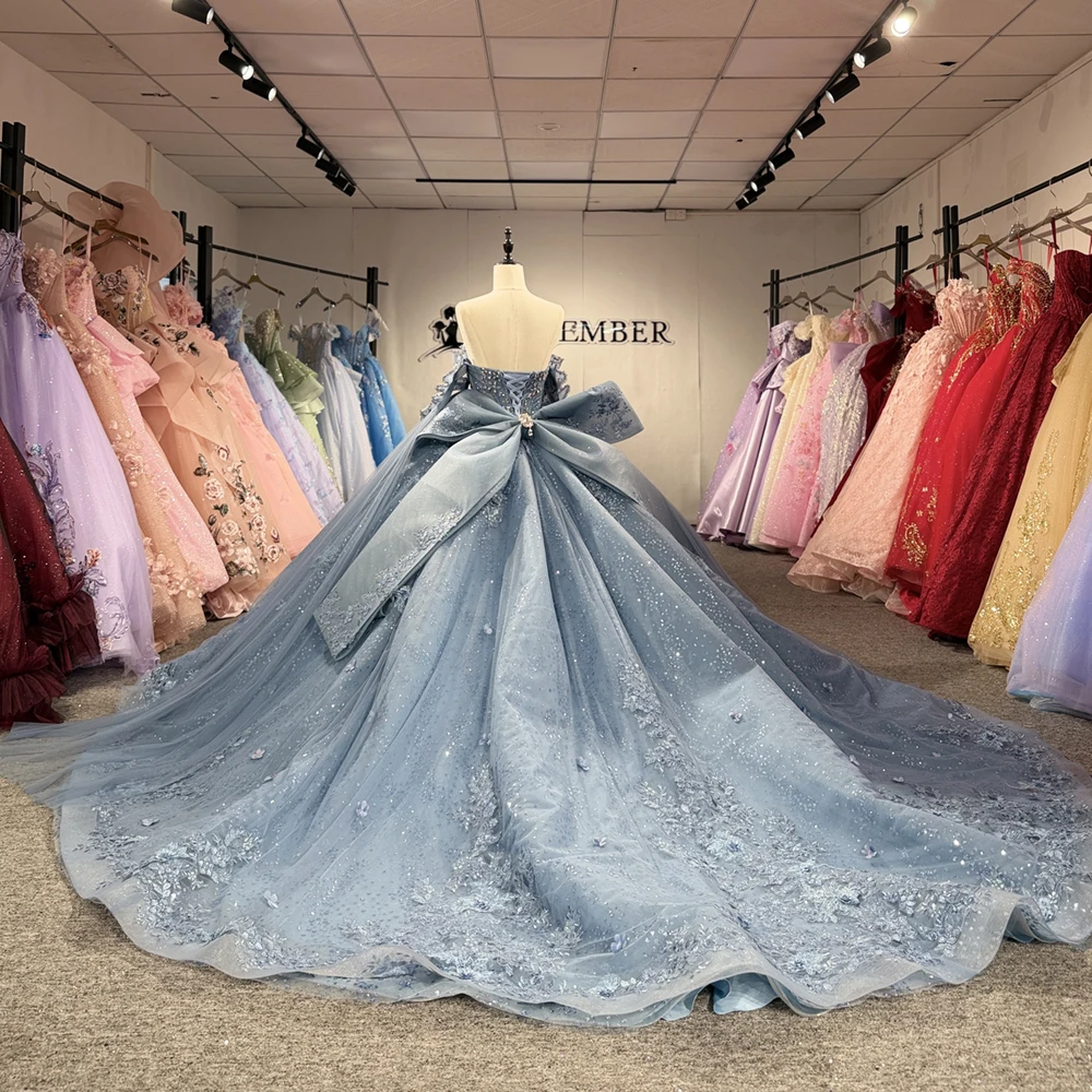 Customized Shiny Quinceanera Dress With Bow Ball Gown Sequins Lace Beaded Cap Sleeve Sweet 16 Vestido De 15 Anos