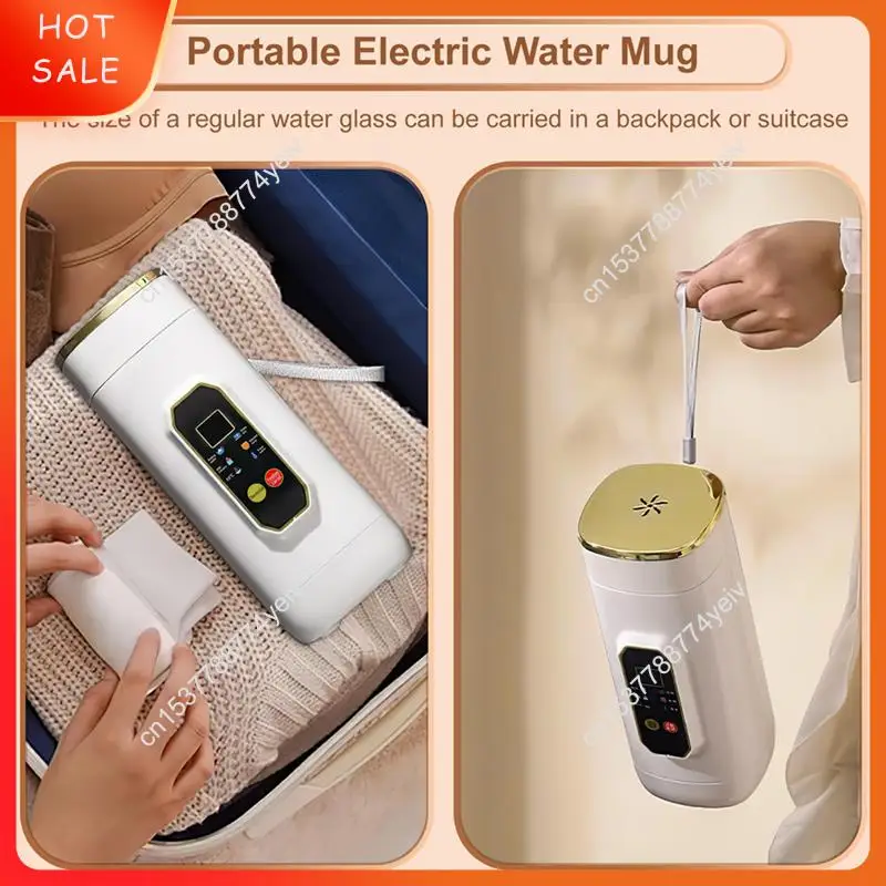 غلاية صغيرة ذات 6 درجات الحرارة 450 مل، غلاية سفر محمولة مع شاشة LED، قابس الاتحاد الأوروبي، للشاي والقهوة والتخييم A62X