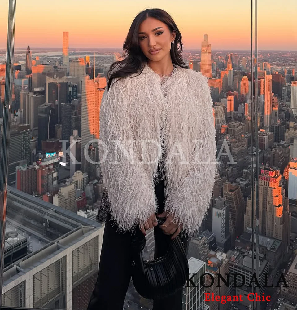 KONDALA Christmas New Year Tassel Women Jackets O-Neck Long Sleeve Short Coats Fashion 2025 Autumn Sexy Party Dinner Lady Jacket
