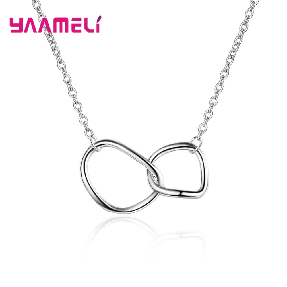 

Simple Double Circle Interlocking Pendant Necklace Long Chain Necklace Women Accessories 925 Sterling Silver Color Jewelry