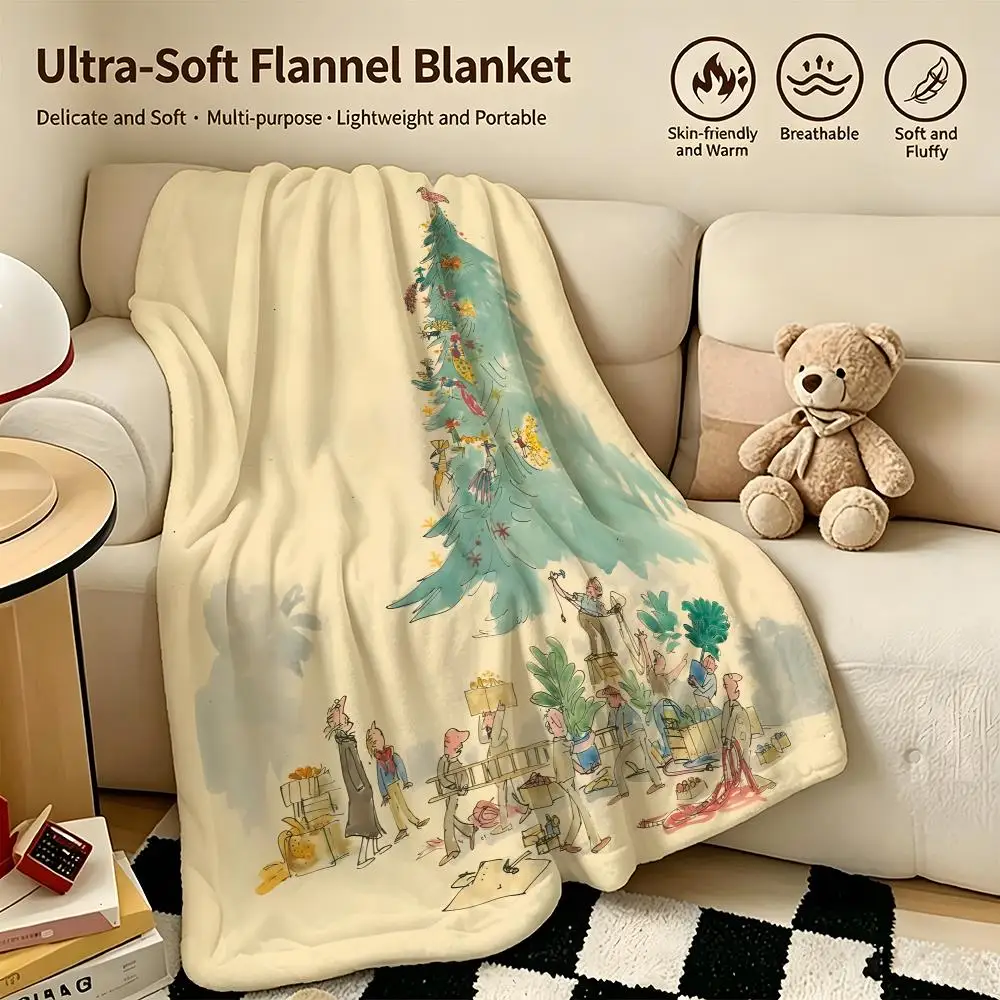 

art Q-Quentin Blake-e Throw Warm Soft Flannel Blanket, Multi-use for Sofa Bed Camping Travel Nap
