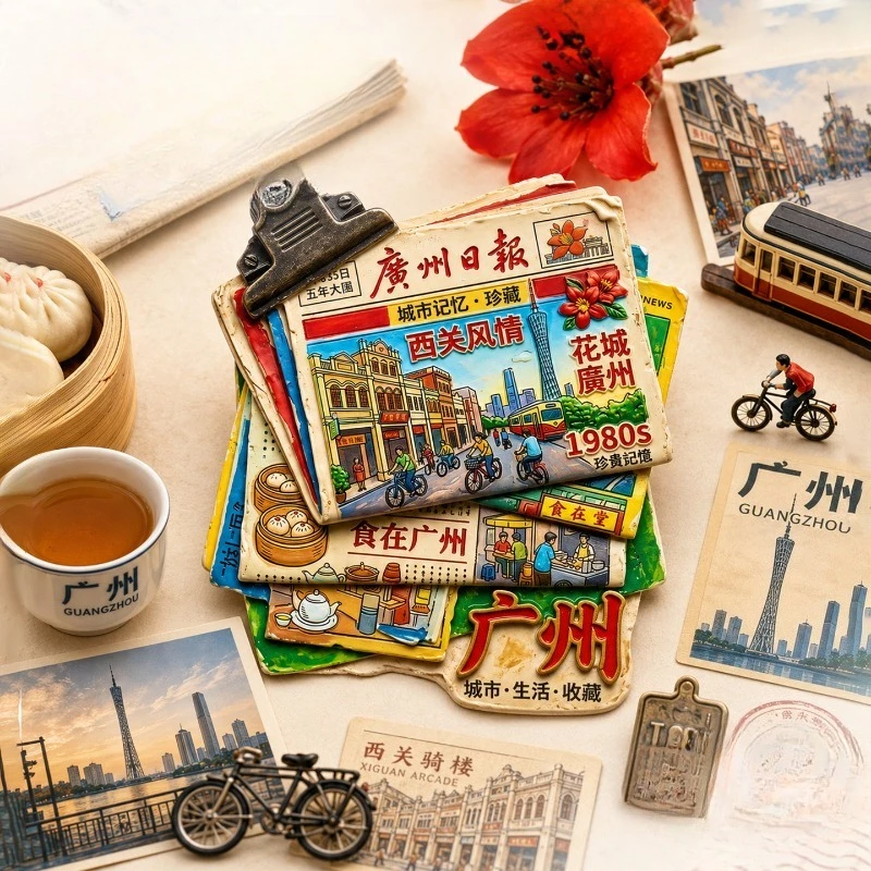 Guangzhou Newspaper Stack Fridge Magnet - Nostalgic 3D City Souvenir Unique Guangdong Travel Gift for Vintage & Urban Decor