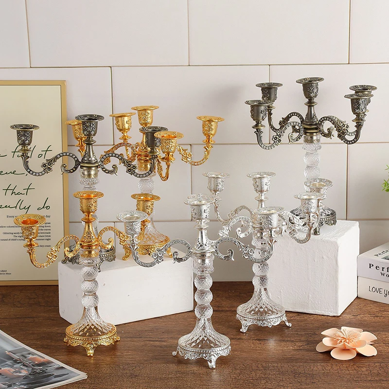 PEANDIM New Crystal Candlestick Craft Romantic Candlelight Dinner Candlestick Birthday Party Decor Church Prayer Candelabra