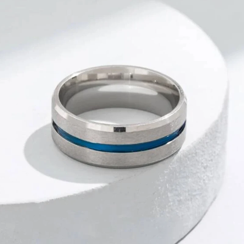 8MM Silver Black Blue Bevel Slotted Multiple Colors 316L Stainless Steel Men and women Birthday Party Jewelry Gifts Never Fade view 2