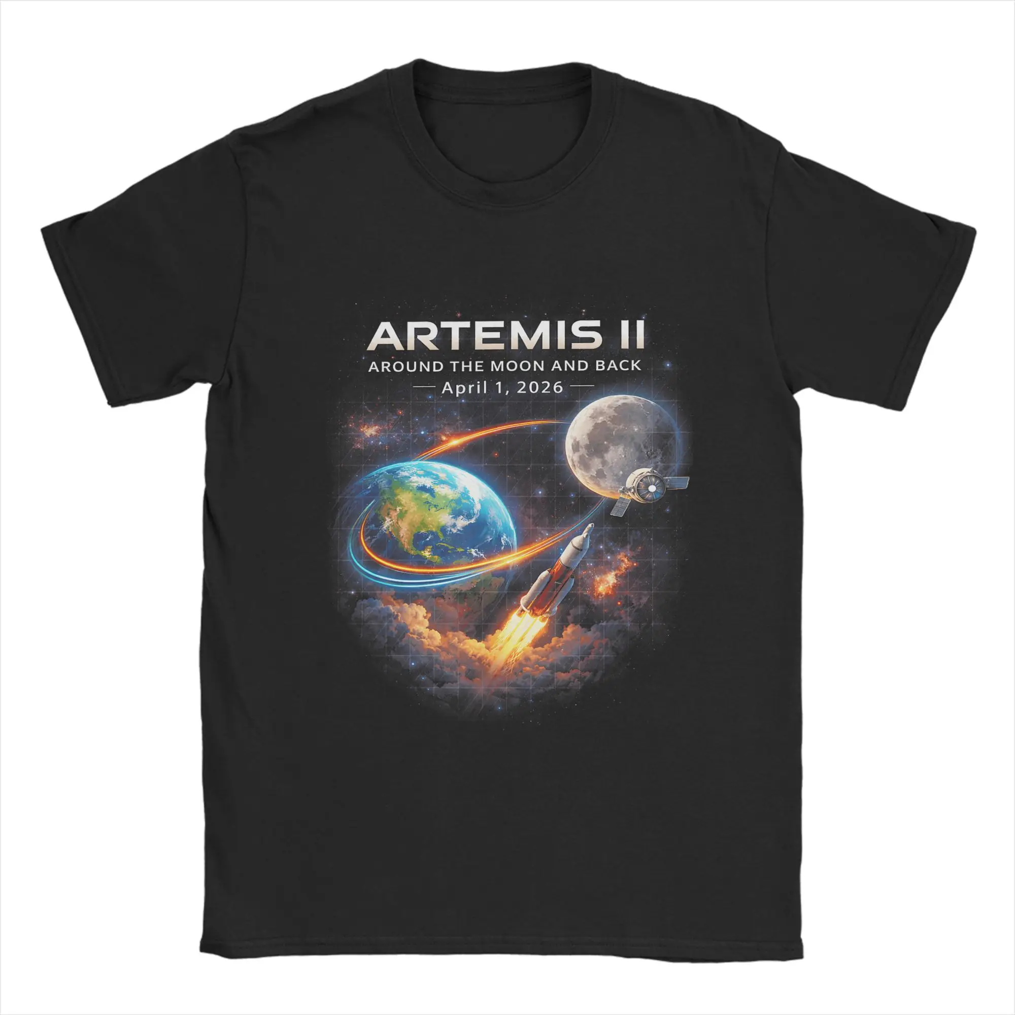 Men T-Shirt Artemis II Rocket Space Launch Back To The Moon Mission Cotton Tee Shirt Short Sleeve T Shirt Round Neck Clothes