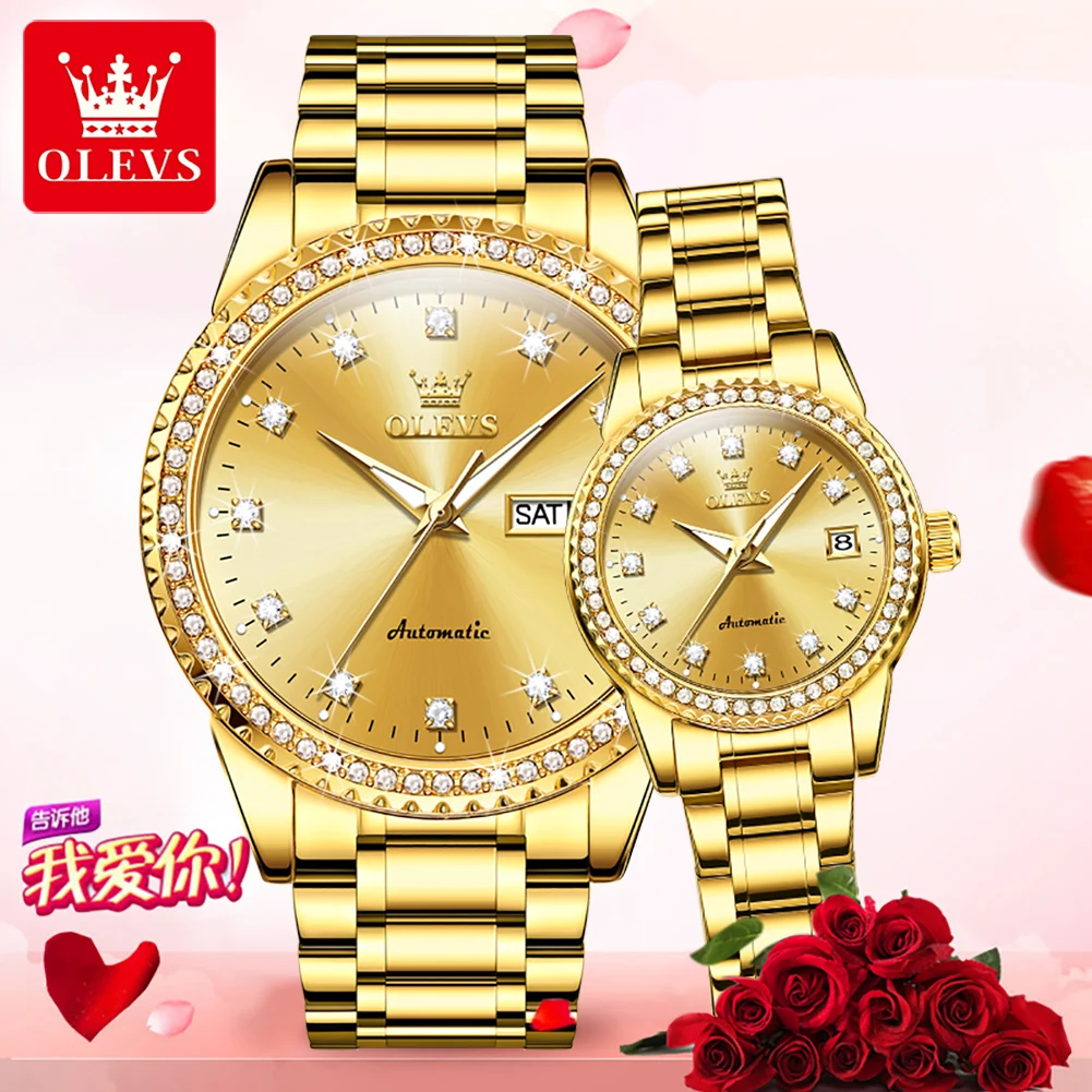 OLEVS Watches Man Dual Calendar Automatic Mechanical Watches For Couple Original Stainless Steel Hand Clock Waterproof 7003