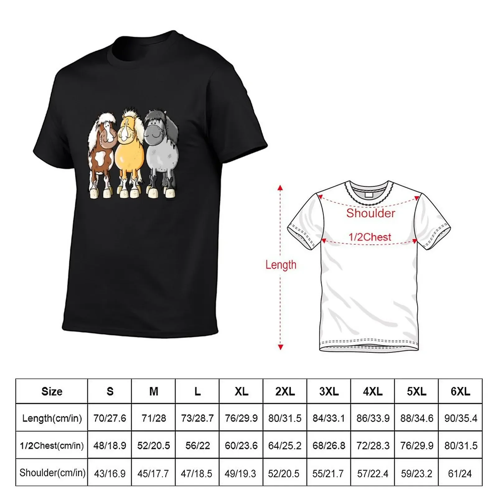 Three Cute Shetland Ponys Cartoon T-Shirt anime plus size tops fruit of the loom mens t shirts