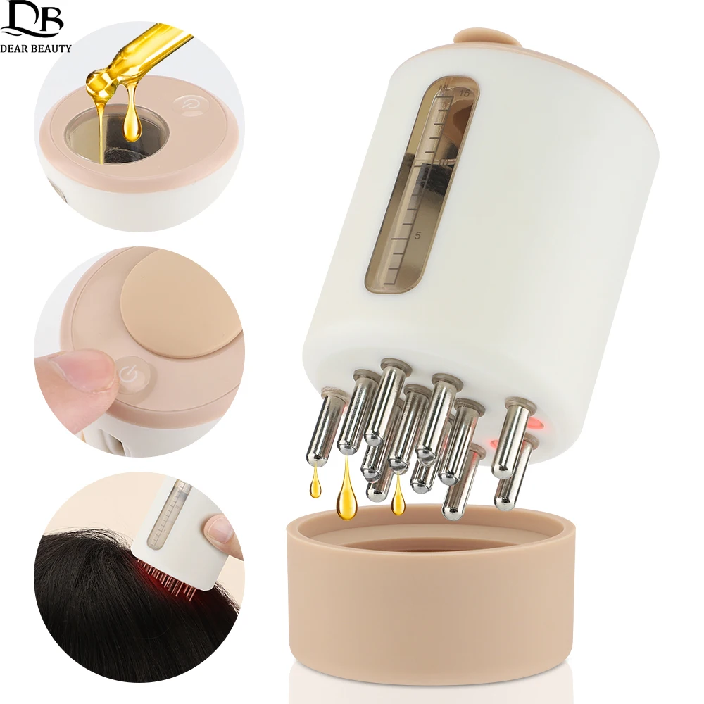 

EMS Microcurrent Vibration Scalp Massage Comb Red Light Therapy Head Massager Hair Brush 15ml Medicine Liquid Oil Applicator