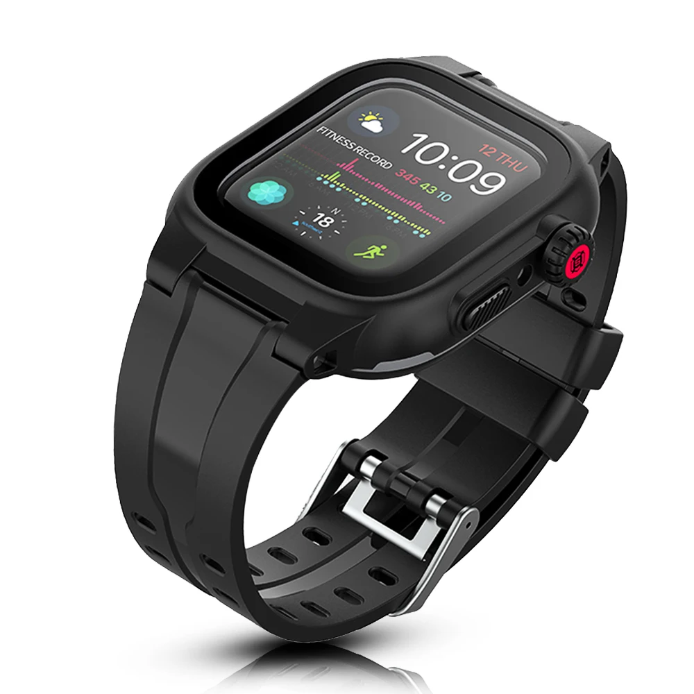 Silicone Strap Waterproof Sports Watch Case Suitable Apple Watch 6 5 4 SE 44mm 40mm iwatch 9 8 7 45mm 41mm  Replacement Band