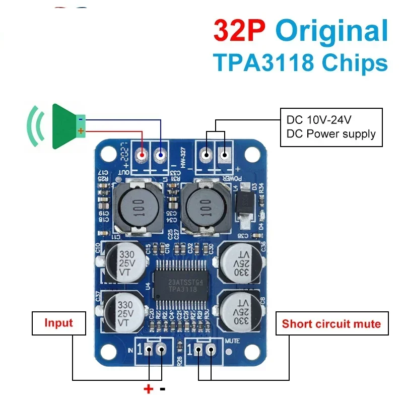 1/5/10PCS DC 12V-24V TPA3118 60W Mono Digital Audio Power Amplifier Board Amp Module 32P Original TPA3118