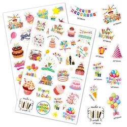 2Pcs Cute Cartoon Happy Birthday Cake Laser Stickers Birthday Gifts Package Label Decal Scrapbook Photo Album DIY Decor for Kids