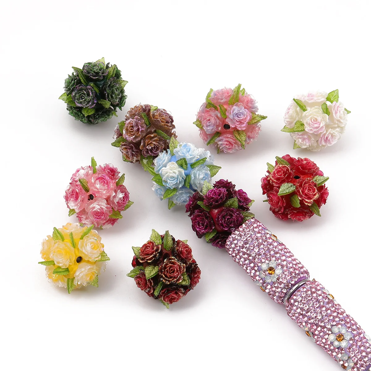4pcs/9pcs Random Color 2cm Vintage Glitter Rose Cluster Clay Beads for Bracelets Necklaces Hair Accessories Shoe Charms Supplies
