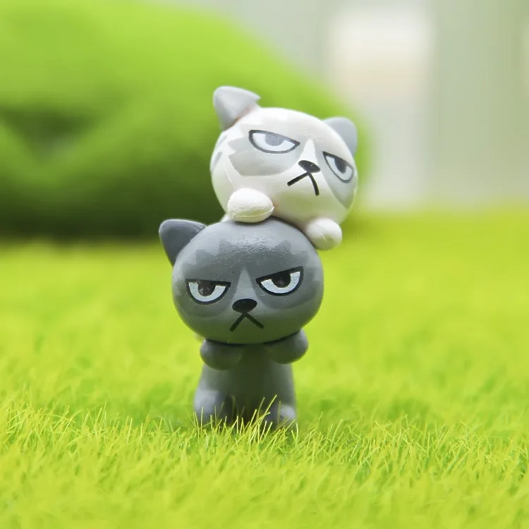 6pcs/Set Angry Cat Figure Toy Animal Model Doll Home Garden Decor DIY Accessories