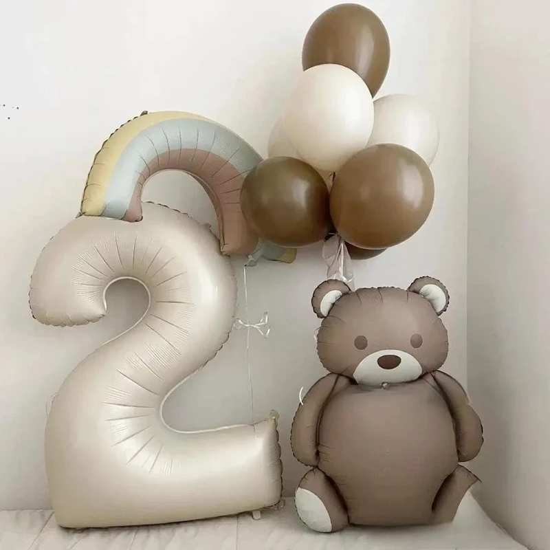 Globos de aluminio de oso de dibujos animados para coche y avión, recuerdos de fiesta de cumpleaños para niños, Globos de helio de arcoíris,