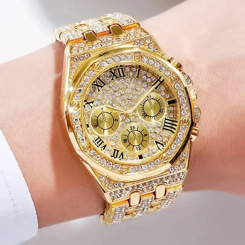 Luxury Women Diamond Watches Hip Hop Bracelet Ladies Quartz Watch Rose Gold Womens Wristwatch Shiny Crystal Reloj Mujer