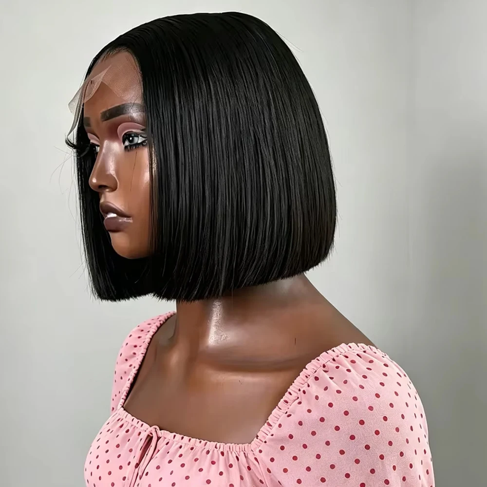 Parrucca Bob Liscia in Stile Bone Straight, Capelli Brasiliani, Densità 250, Parrucca Frontale in Pizzo Trasparente HD 13x4 13x6, Senza Colla, Pre Tagliata, Pre Pizzicata, Nero Naturale, Bob Corto per