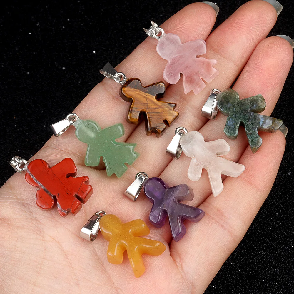 1Pc Natural Crystal Character Figure Shape Boy Girl Healing Crystal Amethyst Agate Mini Cute Stone Couple Gift Hanging Decor