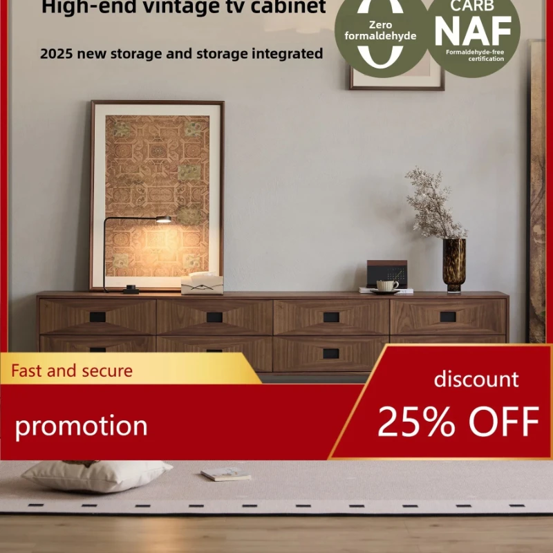 TV Cabinet Living Room New Storage Cabinet Integrated Household Hidden Socket Mid-century Style Floor-standing TV Cabinet