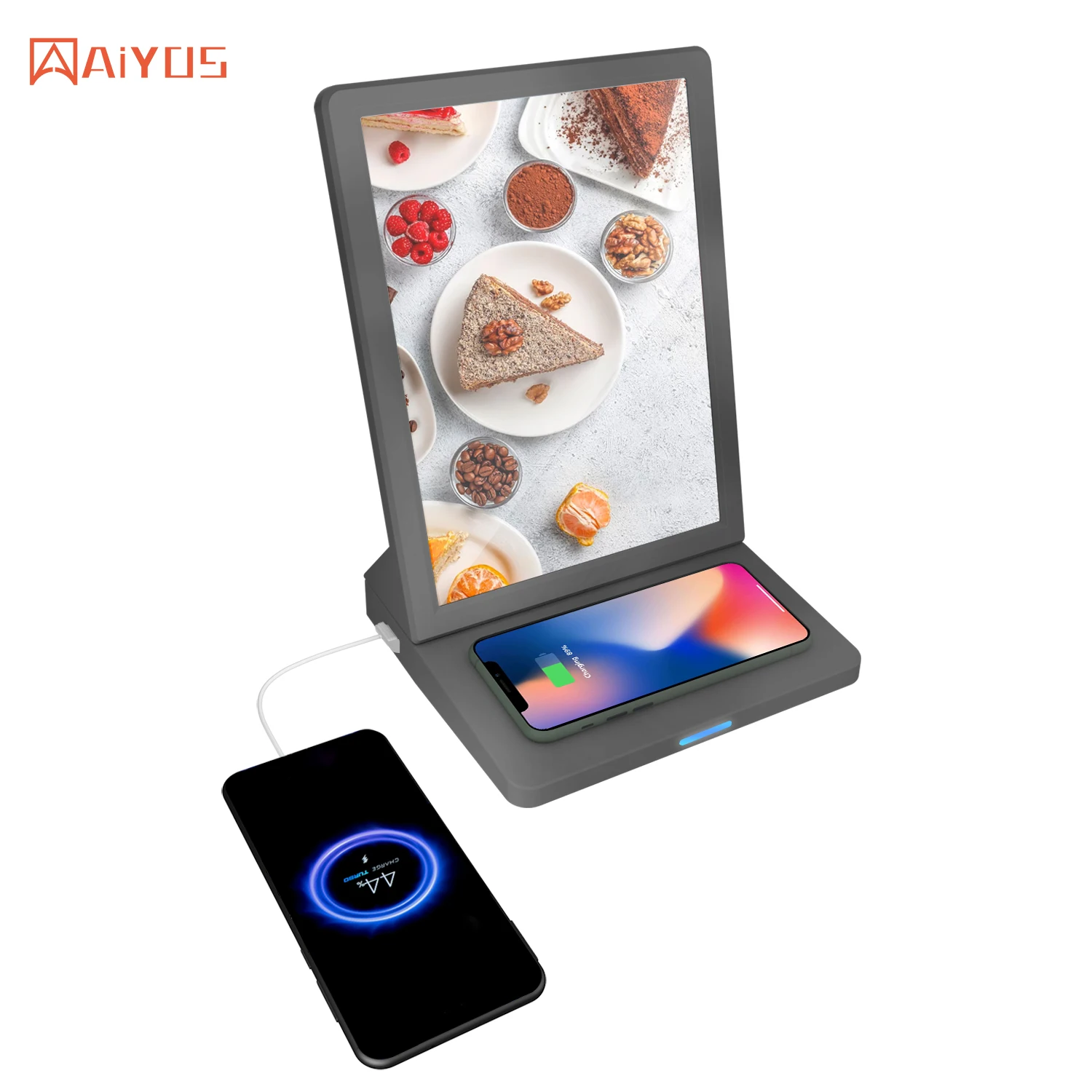 

Система управления облачным сервером рекламой, 9,7 дюйма, ЖК-дисплей, сенсорный экран, Wi-Fi, Android, магнитное Беспроводное зарядное устройство для телефона, рекламный дисплей