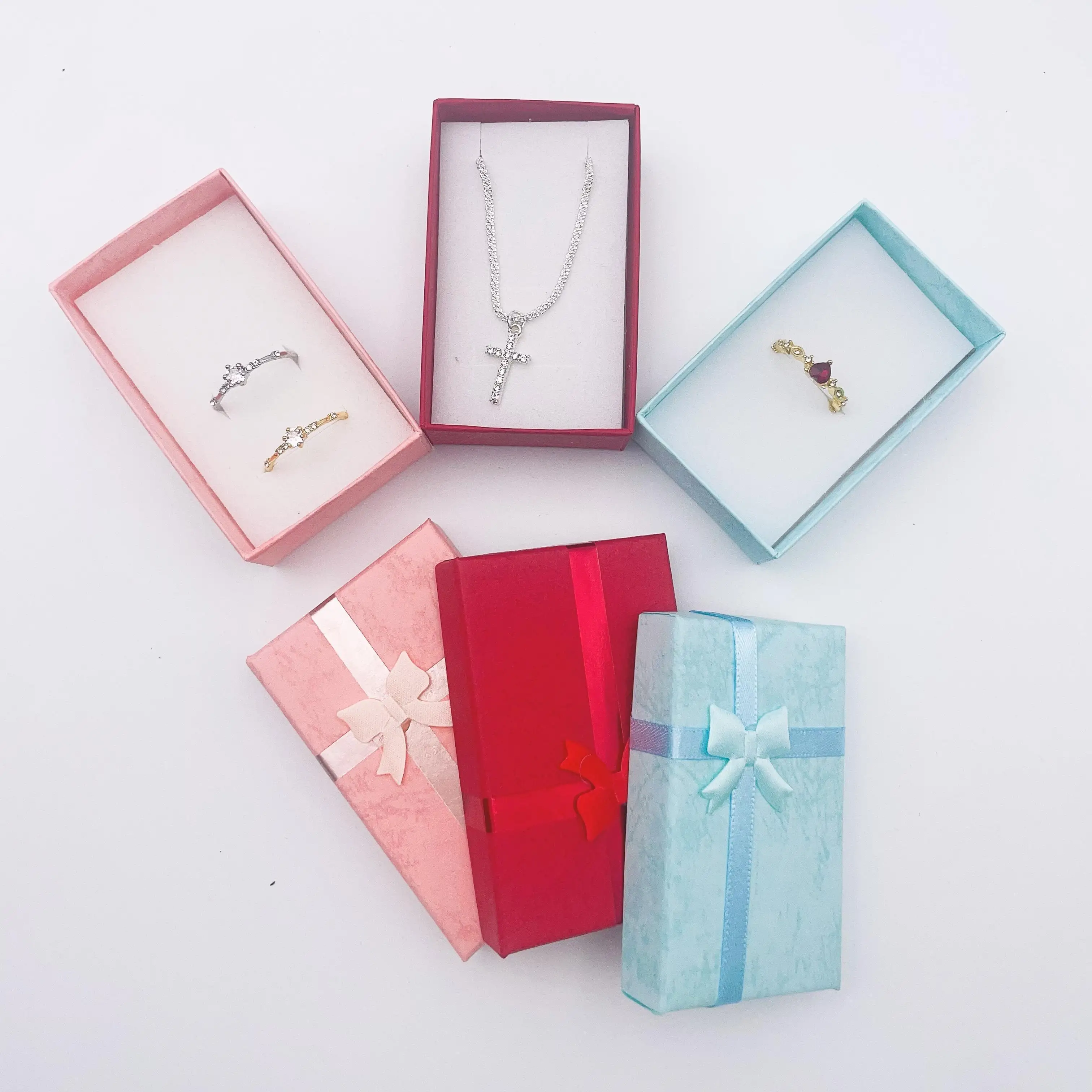 12pcs/lot Assorted Colors Ring Necklace Set Box Trinket Box Necklace Case Earrings Holder 5*8 Packaging Gift Box