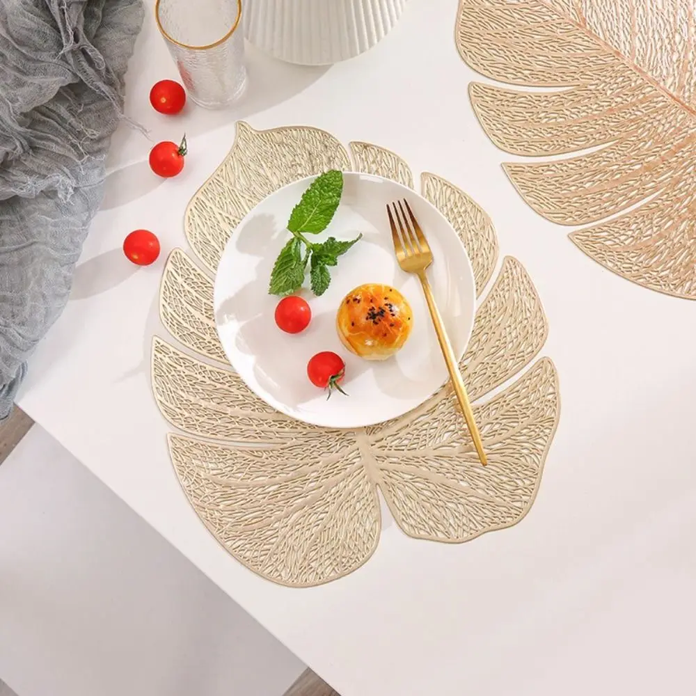 Hollow Leaf Shape Hollow Leaf Placemat Anti Slip Waterproof Monstera Leaf Placemat Heat Resistant PVC Material