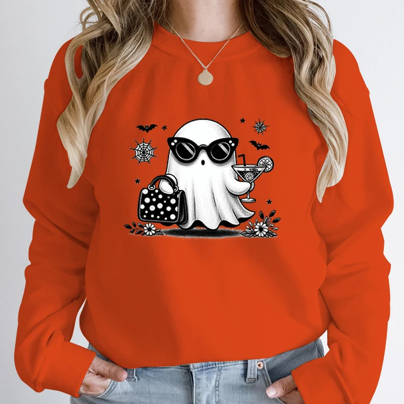 

Halloween Ghost Print Pullover For Women New Fashion Autumn And Winter Graphic Ladies Creative Personalized Hoodless Sweatshirts