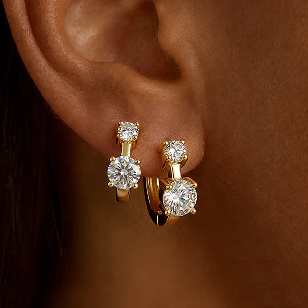 

1.2cttw Moissanite Hoop Earring for Women Double Stone Sparkling Lab Diamond 925 Sterling Silver 18K Gold Plated Jewelry Gifts