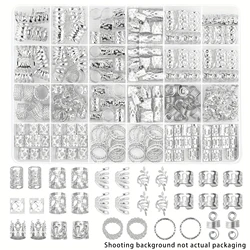280pcs Silvery Metal Hair Braiding Rings & Cuffs Set - Hip-Hop Punk Style Hollow-Out Dreadlock Beads for Women and Girls DIY