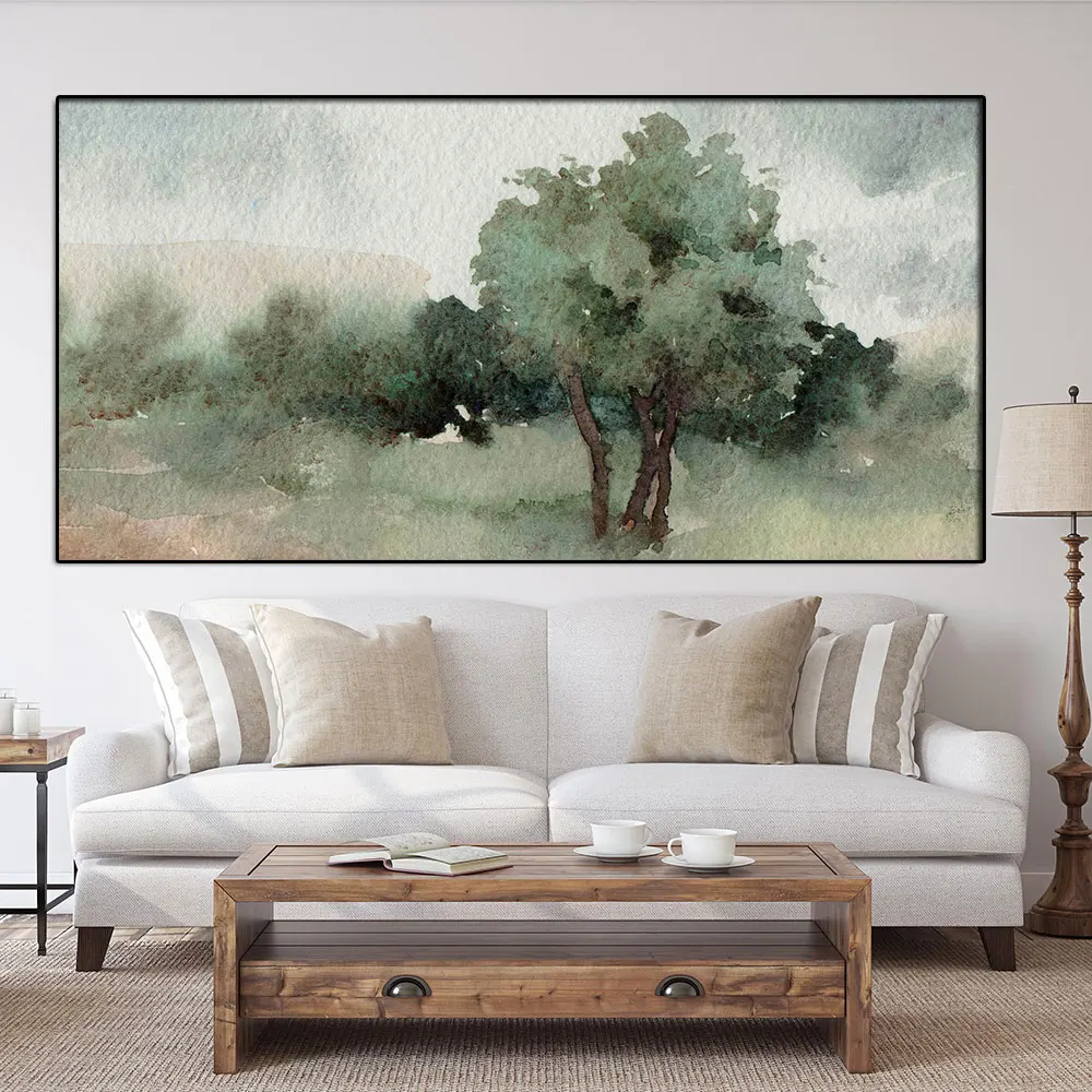 

Abstract Landscape Painting Posters and Print Wall Art Canvas Painting Tree Lined Field Watercolor Picture for Living Room Decor