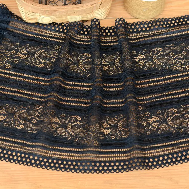 Hot sale Lace accessories Black micro-elastic lace width 22 cm  H2204 lace fabric