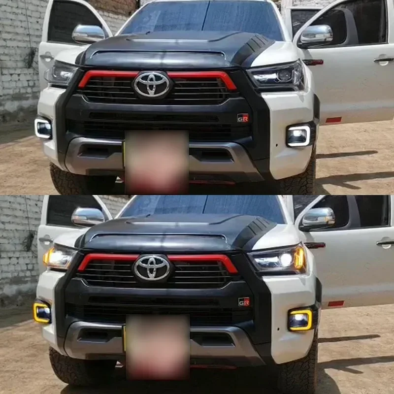 トヨタ ハイラックス レボ レッコ 2020-2024用 車用LED DRL 12V デイライト イエローターンシグナル デイタイムランニングヘッドランプ オートドライビングランプ